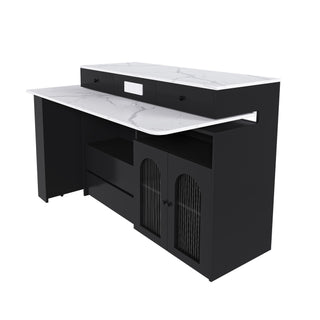 Kitchen Island With Extendable Rotating Table, 4 Drawers & Glass Door Cabinets, Built In Socket - Black