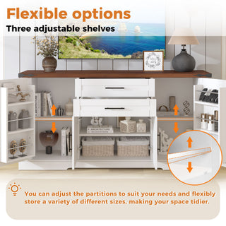 Barn Door Storage Cabinet With 2 Drawers & Door Rack, Adjustable Shelves