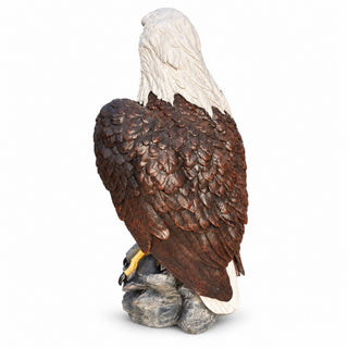 Solar Powered Bald Eagle Statue With Lantern, Outdoor Garden Decor - Black Brown
