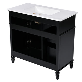 36" Bathroom Vanity With Sink, Freestanding Cabinet With Drawers, 2 Package - Black
