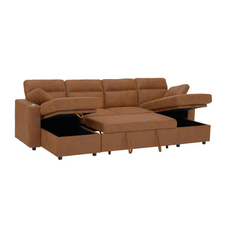 Convertible Sectional Sofa With Storage Chaise, Cup Holders And Pull Out Sleeper