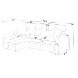 Upholstered Sectional & Pull Out Bed And Chaise Storage