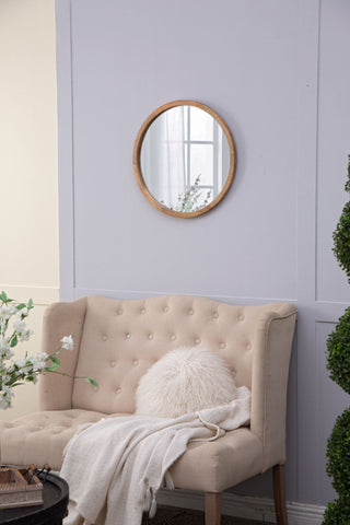 Circle Wall Mirror With Wooden Frame, Wall Mirror For Living Room