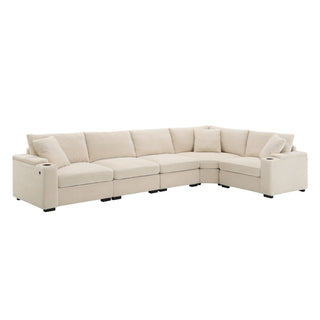 Convertible L Shaped Sectional Corner Couch With Armrest Storage Cup Holders USB Charger, Irregular Corner Oversized Comfy Modular Sofa