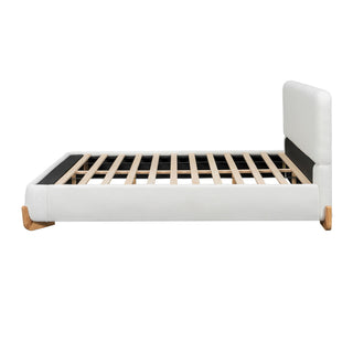 Queen Size Upholstered Bed With 12 Slats Support - White