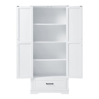 Tall Bathroom Storage Cabinet With 2 Doors And 2 Drawer, Adjustable Shelf - White