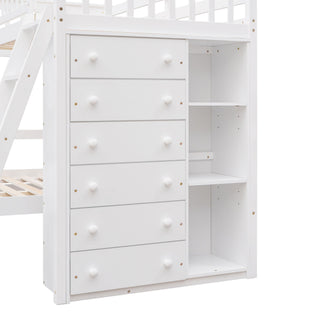 Bunk Bed With 6 Drawers And Flexible Shelves, Bottom Bed With Wheels