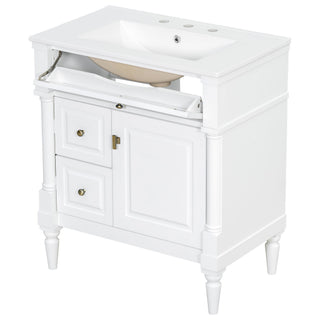 Modern Bathroom Vanity With Sink, Freestanding Cabinet With Flip Drawer & Adjustable Shelf