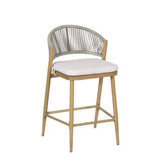 Outdoor 26" Counter Height Metal Frame Counter Stools With Scallop Shaped Backrest & Water Resistant Cushions