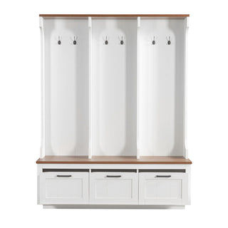 Hall Tree With Bench And Shoe Storage, 3 Large Drawers, Open Storage Shelves & Hooks
