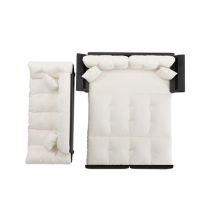 Queen Pull Out, 3 In 1 Convertible Sleeper Tufted Sofa & 2 Soft Pillows