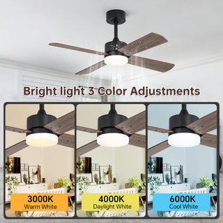 42" Ceiling Fan With Light And Memory Function, DC Reversible Motor, 4 Blades
