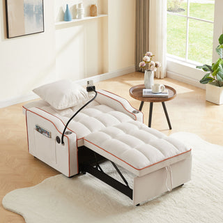 Convertible 3 In 1 Sofa Bed With Adjustable Sleeper Chair And Multi Pockets
