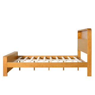 Queen Bed Frame With Dual Open Storage Headboard And Footboard, No Box Spring Needed - Light Brown