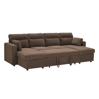Convertible Sectional Sofa With Storage Chaise, Cup Holders And Pull Out Sleeper