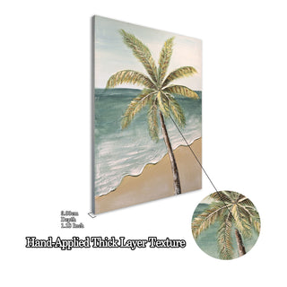 Palm Tree Wall Art, Beach Canvas Painting With Accents, Hand Painted Textured Tropical Decor (Set of 2) - Aqua Blue