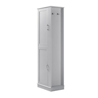 Tall Freestanding Bathroom Storage Cabinet With Adjustable Shelves And Side Hooks
