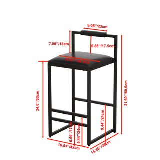 Elegant Bar Stool Set With Backrest And Footrest, Counter Height (Set of 2)