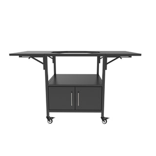 Outdoor Grill Table For Big Egg Style Bbq Metal Grill Cart With 2 Folding Panels Metal - Black