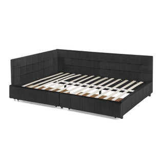 Mid-Century Storage Upholstered Tufted Bed Frame With Backrest And Armrests