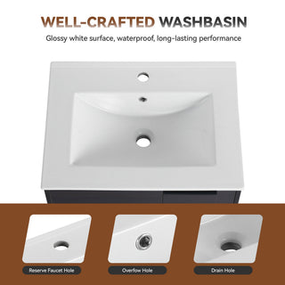 Wall Mounted Floating Bathroom Vanity With Open Shelf & Soft Close Door
