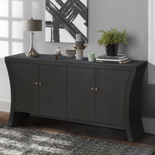 Refined Industrial 4 Door Credenza With Arc Legs & Clasps