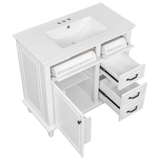 Modern Bathroom Vanity With Sink Top, Flip Drawers, Adjustable Shelf