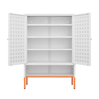Grid Double Door Shoe Cabinet With Adjustable Compartments And Moisture-Proof Design In Metal