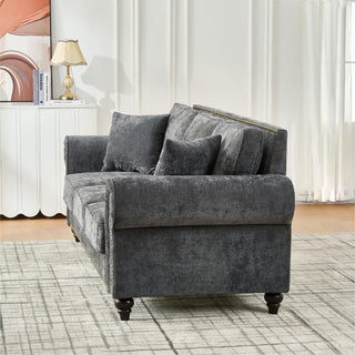 3 And 2 Seater Sofa With Rolled Arms, Tufted Upholstered Couch - Gray
