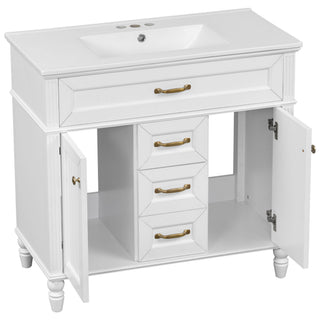 Bathroom Vanity With Sink, Flip-Out Top Drawer, Soft Close Doors, 2 Storage Drawers