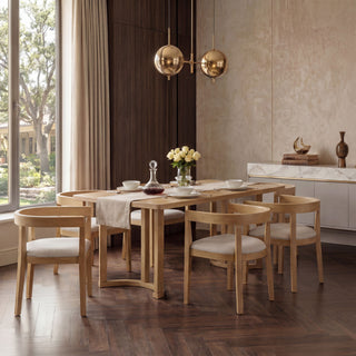 Rectangular Dining Table Set For 6 With Upholstered Barrel Back Chairs