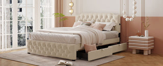 Upholstered Platform Bed With 2 Drawers And 2 Sets Of USB Ports On Each Side, Fabric
