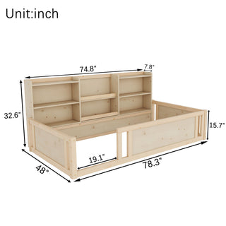 Platform Floor Bed With Guardrail Fence And Side Storage Shelves