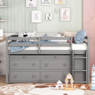 Loft Bed With Retractable Writing Desk And 4 Drawers, With Lateral Portable Desk And Shelves