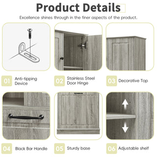 Modern Tall Storage Cabinet With Adjustable Shelves, Flip-Out Basket & Enclosed Doors