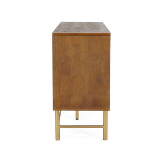 Modern Scandinavian 4 Door Sideboard Storage Cabinet With Adjustable Shelves - Brown / Gold