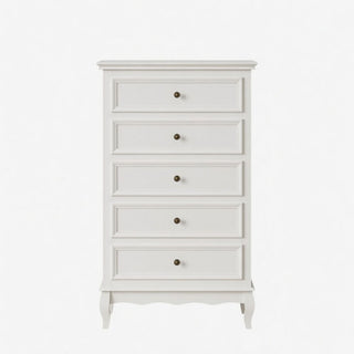 5 Drawer Tall Wide Chest Of Drawers - White