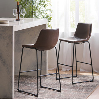 Barstool With Upholstery And Foot Rail - Vintage Brown
