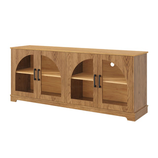 3 Piece TV Stand Set With Bookshelf With Arched Design For Living Room - Brown