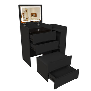 Flip Mirror Vanity Desk With Adjustable LED Lights & Stool For Bedroom