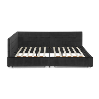 Storage Elegant Upholstered Tufted Bed Frame With Backrest And Armrests