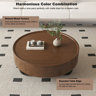 Round Coffee Table With Storage Drawer And Ball Feet - Walnut / Black