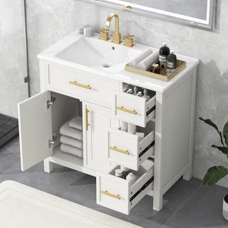 Modern Bathroom Vanity With Sink Top, 2 Doors And 3 Drawers