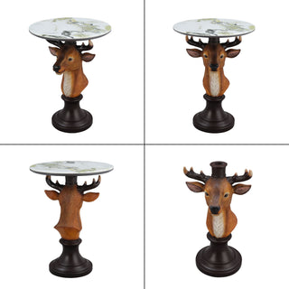 Deer Head Accent Table, Animal Statue For Living Room - Brown
