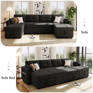 U-Shaped Sectional Sofa Bed With Storage And USB Ports