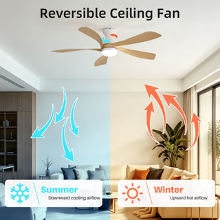 52" Ceiling Fan With 3 Color Dimmable LED Light, DC Reversible Motor, 6 Speed Settings