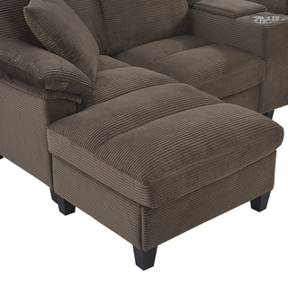 Modern U - Shaped Sectional Sofa With Storage Ottomans, USB Ports, And Cup Holders