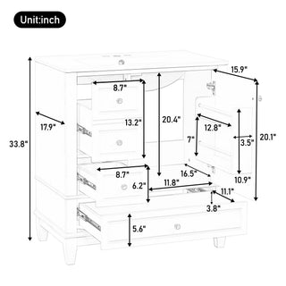 Freestanding Bathroom Vanity With Sink, Soft Close Door, 3 Drawers