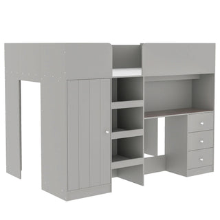 Loft Bed With Built In Wardrobe, Desk, Shelves, And Drawers