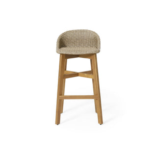 Beeson - Outdoor Wicker And Acacia Wood Barstools Set, Water Resistant - Brown